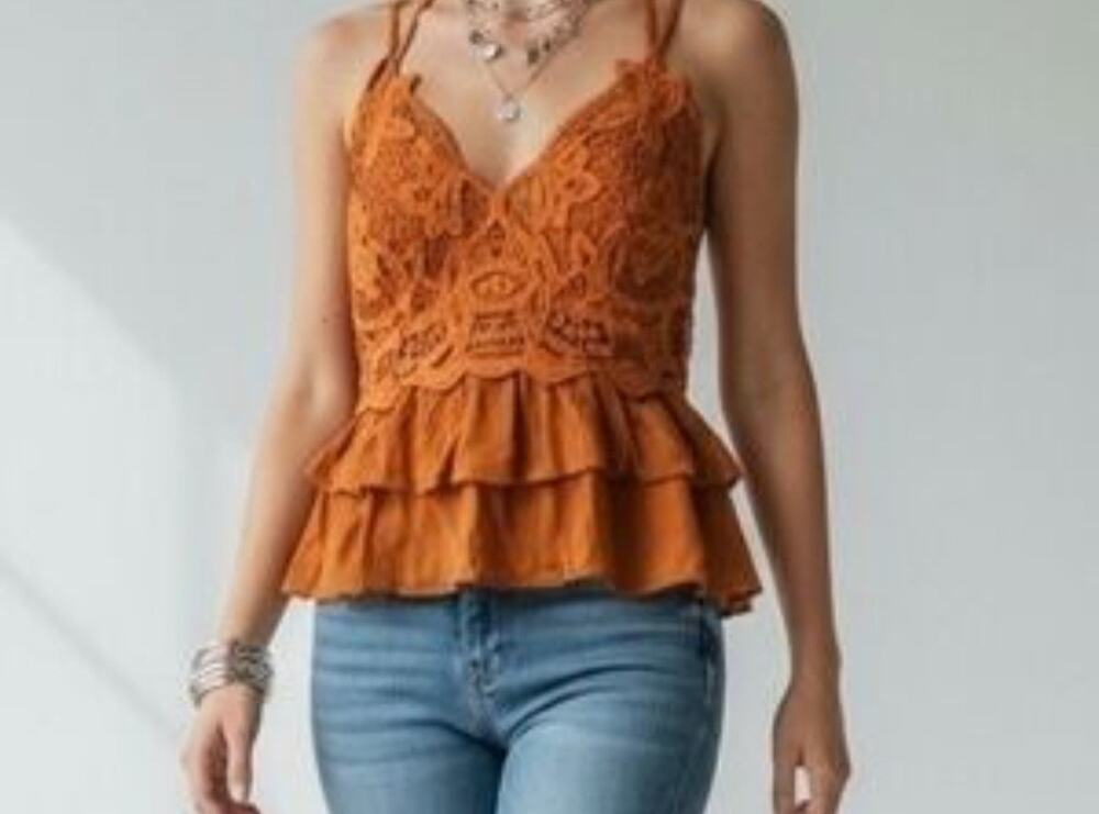 Moa Moa Women's Blouse Size M Fabric Spaghetti Straps Really Cute Orange Rust